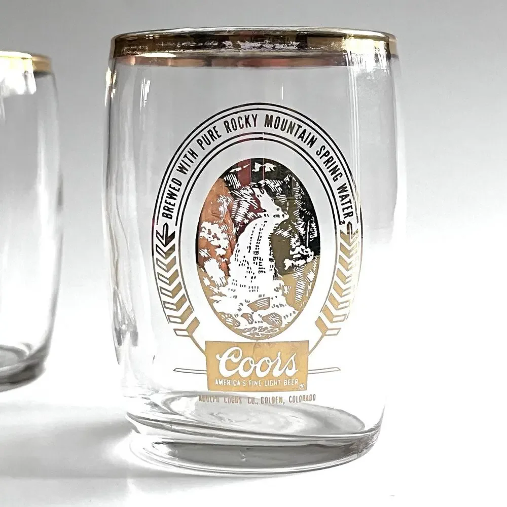 Set of 5 Coors Gold Rim Sampler Glasses Libbey Rocky Mountain Bar Brewery VTG